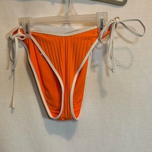 AA-270 Aerie NWT Cheekiest Side Tie Orange & White Ribbed Bikini Bottoms Size XL